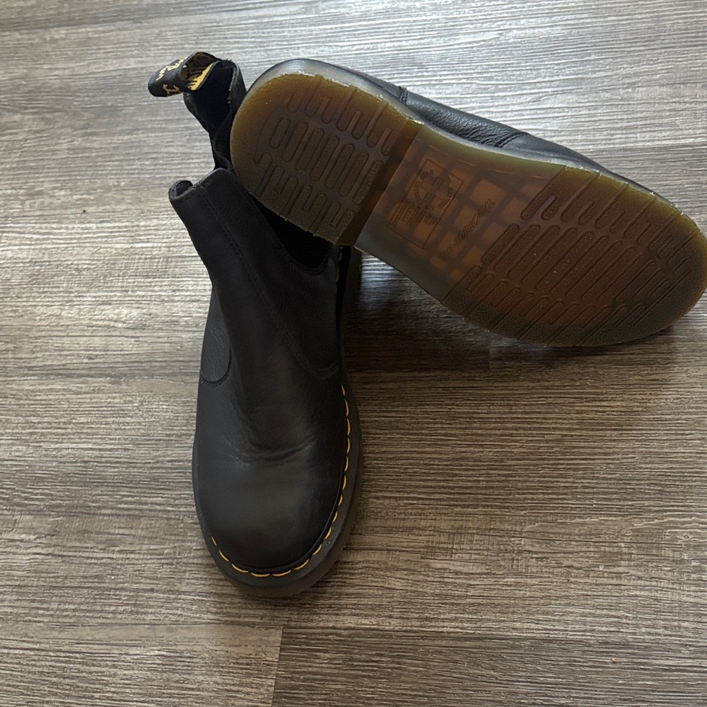 Dr. Martens Black Leather Boots with Yellow Stitching